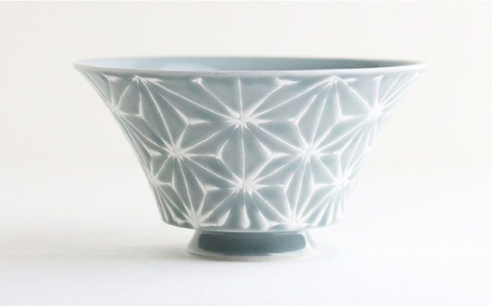 【波佐見焼】ホワイトライン麻 ミニ丼 どんぶり 瑠璃・グレー ペアセット【翔芳窯】 [FE166]