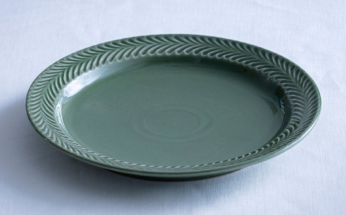 【波佐見焼】ローズマリー リム プレートL オリベ【翔芳窯】 [FE213]