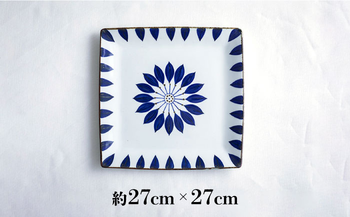 【波佐見焼】スクエアプレートL ブルーフラワー 食器 皿【翔芳窯】 [FE277]