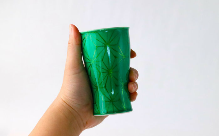 【波佐見焼】2nd 007 ビアカップ スマートシェア エメラルド×Gold【翔芳窯】 [FE325]