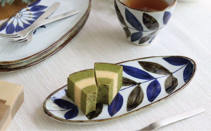 【波佐見焼】スリムオーバル プレート ・カップ セット リーフ【翔芳窯】 [FE58]