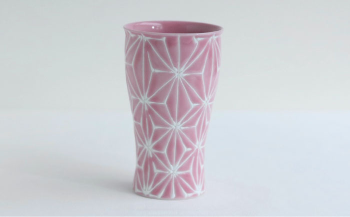 【波佐見焼】ホワイトライン麻 ビアカップ ピンク【翔芳窯】 [FE59]