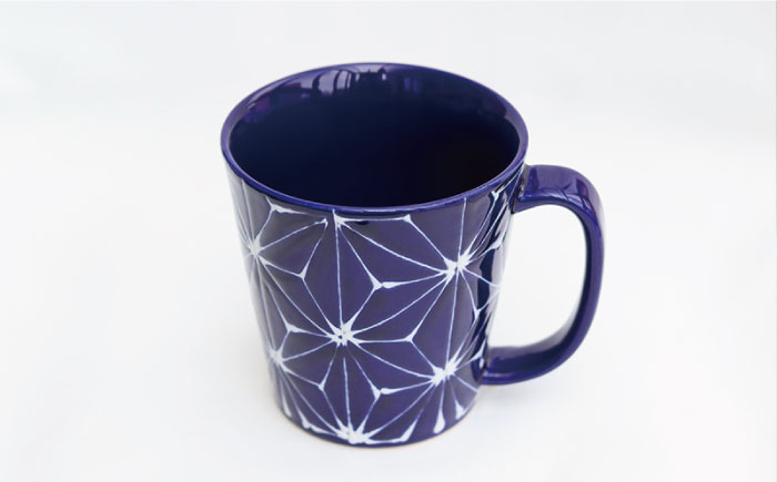 【波佐見焼】ホワイトライン麻 BIGマグカップ 瑠璃【翔芳窯】 [FE62]