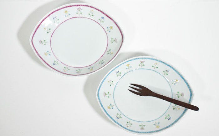 【波佐見焼】花暦 ヤシの実型皿 プレート お皿 ペアセット【藍水】 [GB41]