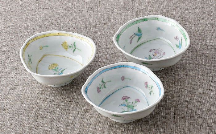 【波佐見焼】小花紋 三角深鉢 3点セット【藍水】 [GB49]