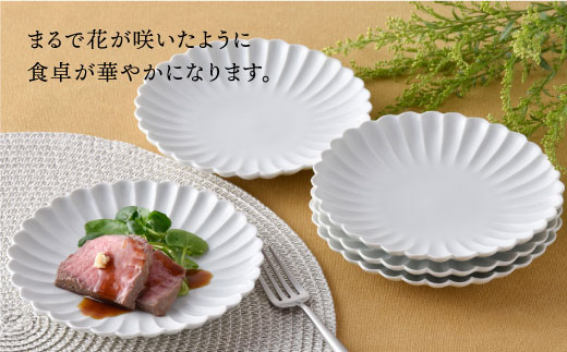 【波佐見焼】菊型 中皿 プレート 5枚セット（白）【洸琳窯】 [GE18]