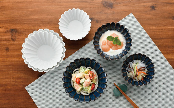 【波佐見焼】菊型鉢 (大・中・小) ボウル 小鉢 2色セット【洸琳窯】 [GE43]