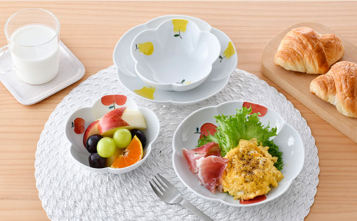 【波佐見焼】りんご・ラフランス フラワー ボウル プレート セット【松幸陶芸】 [HB44]