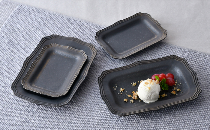 【波佐見焼】RINKA 角 プレート (ブラック)ペアセット(4点)【藍染窯】 [JC70]