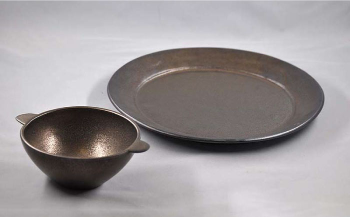 【波佐見焼】金彩釉 リム プレート L 2枚セット【堀江陶器】 [JD167]