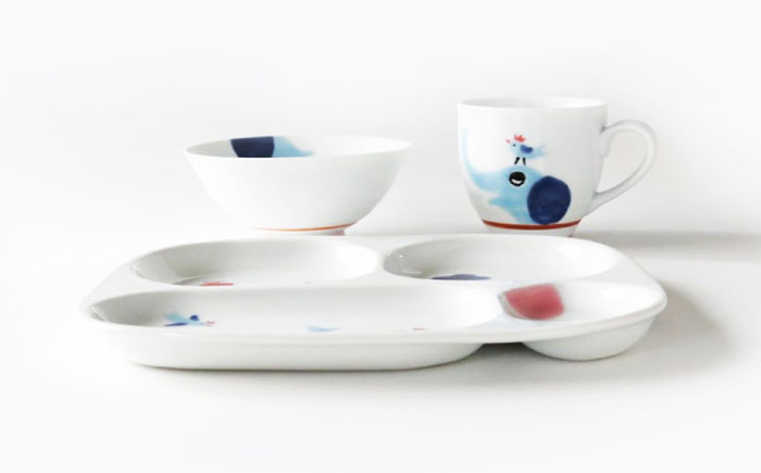 【波佐見焼】子供食器 ぞうくん 3点セット 仕切り皿 プレート マグカップ 茶碗【奥川陶器】 [KB50]