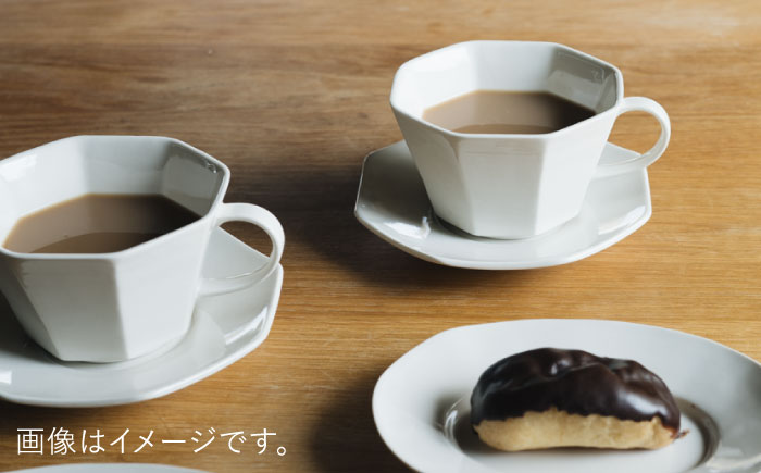 【波佐見焼】八角カップ&ソーサー ミルク色 2セット 食器 皿【イロドリ】 [KE47]