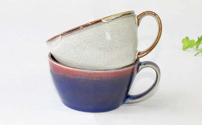 【波佐見焼】ドレイン ペア スープカップ (青・白)【石丸陶芸】 [LB74]