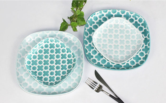 【波佐見焼】モロッカン 角プレート 大・小 4点セット（ブルー・ミント）【石丸陶芸】 [LB86]