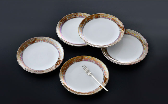 【波佐見焼】マーブル.HASAMI.「飴」5寸皿 プレート 5点セット【野下上絵】 [LE14]