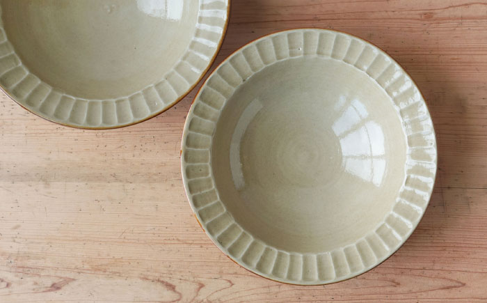 【波佐見焼】SHINOGI 7寸パスタ皿 2点セット 黄瀬戸【studio wani】 [MB59]