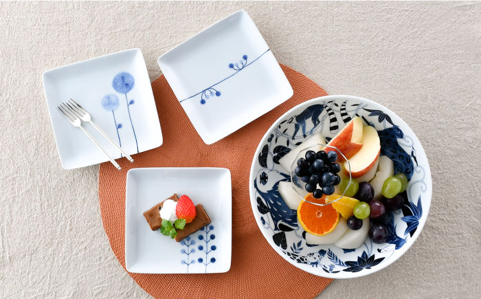 NB 105【波佐見焼】大人気の波佐見焼  ボウル 角皿 含む オリジナルセットアップ商品【浜陶/natural69】 [NB105]