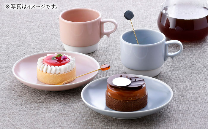 【波佐見焼】皿・ミニマグ ピンク・ブルー セット【トーエー/陶芸ゆたか】 [NB137]