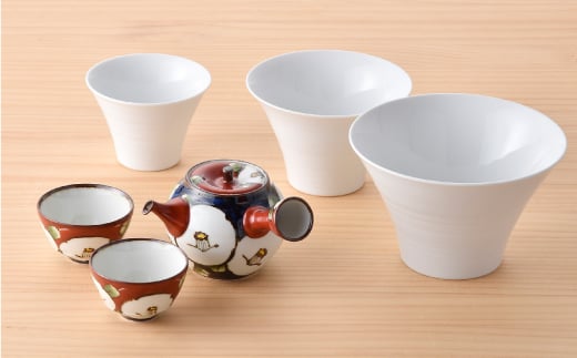 【波佐見焼】湯呑み 急須 いれこ椀 含む オリジナルセットアップ商品【浜陶/マルミツ】 [NB49]