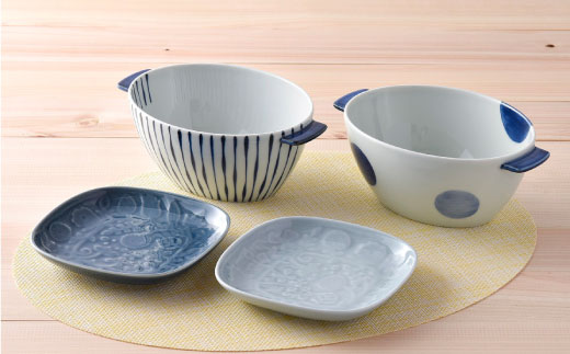 【波佐見焼】どんぶり 角皿 含む オリジナルセットアップ商品【陶芸ゆたか/アイユー】 [NB62]