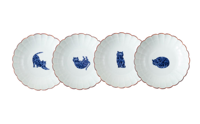 【波佐見焼】呉須猫 菊割小鉢 柄違い4点セット【西海陶器】 [OA506]