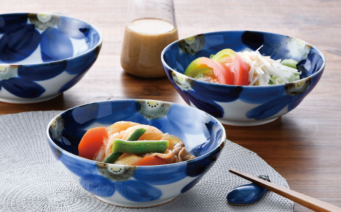 【波佐見焼】藍花 丸 小鉢 3点セット【陶豊】 [OE11]