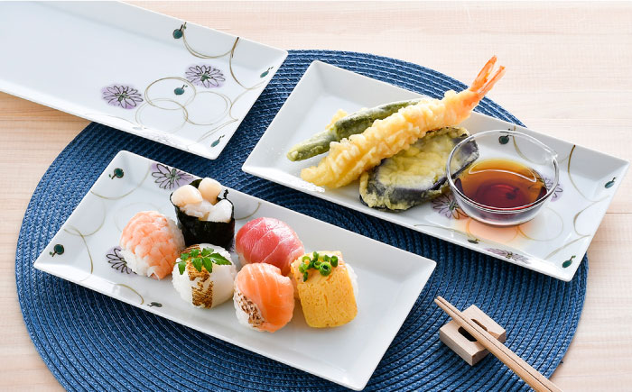 【波佐見焼】丸紋 フラワー 長角皿 5枚セット【陶豊】 [OE22]