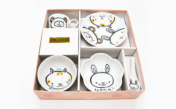 【波佐見焼】【名入れ】子供食器 セット（うさぎ・ねこ・くま） ベビー食器【工房紫明】 [OF03]