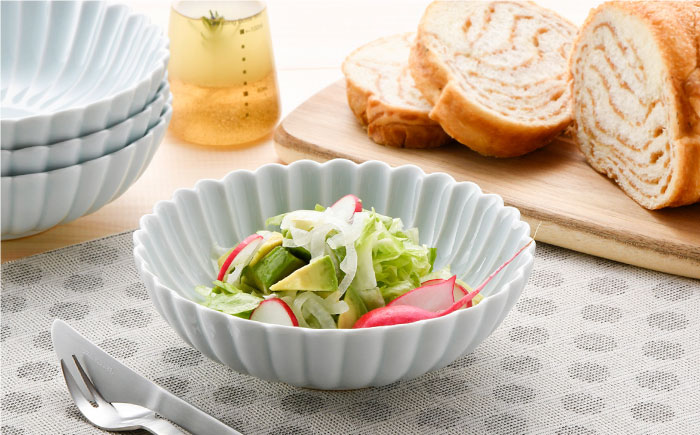 【波佐見焼】菊彫 青白釉 取鉢 (大) ボウル 5個セット【福田陶器店】 [PA215]