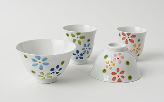 【波佐見焼】パステル 茶碗・湯呑み 4点セット【福田陶器店】 [PA222]