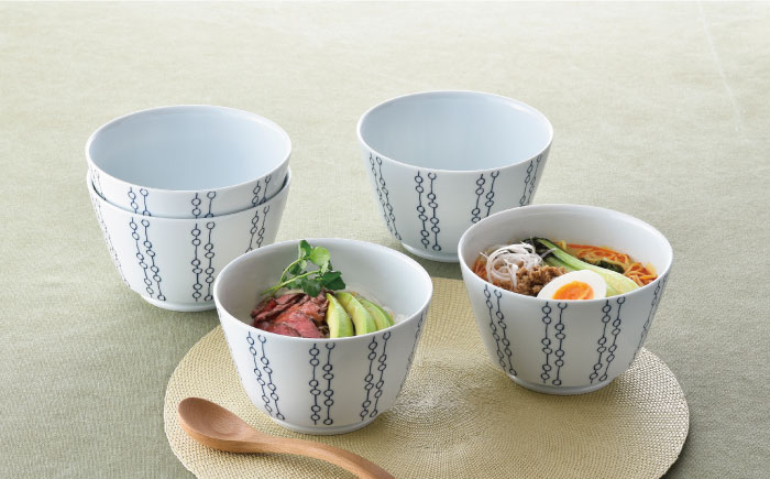 【波佐見焼】シュエット ミドル丼 どんぶり メガネ 5個セット【福田陶器店】 [PA234]