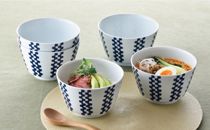 【波佐見焼】シュエット ミドル丼 どんぶり ナミ 5個セット【福田陶器店】 [PA235]