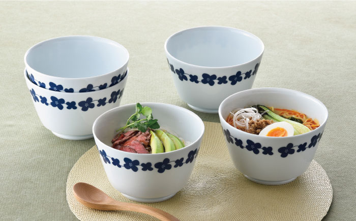 【波佐見焼】シュエット ミドル丼 どんぶり ハナミズキ 5個セット【福田陶器店】 [PA237]