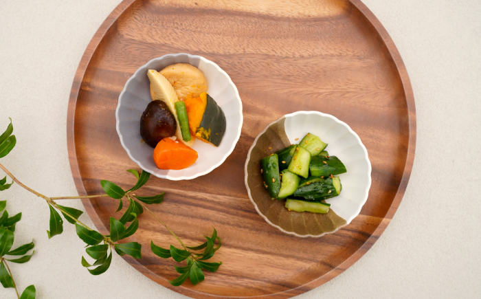 【波佐見焼】花しのぎ 丸小付 ペア ハーフカラー 栗・グレー【団陶器】 [PB189]