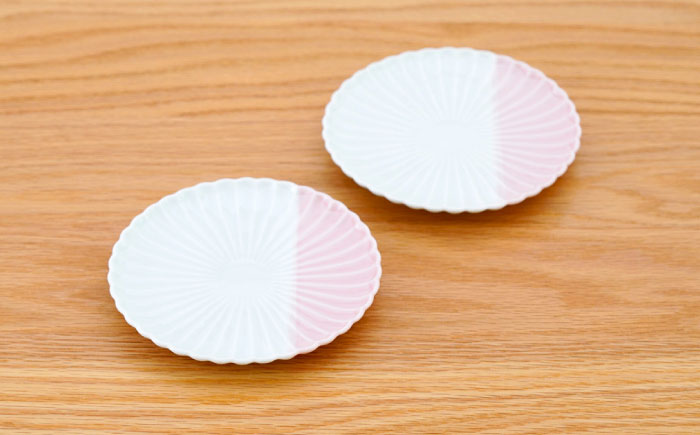 【波佐見焼】花しのぎ 取皿 ハーフカラー ピンク 2枚セット【団陶器】 [PB195]