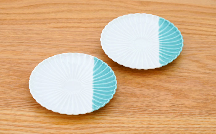 【波佐見焼】花しのぎ 取皿 ハーフカラー ミント 2枚セット【団陶器】 [PB196]