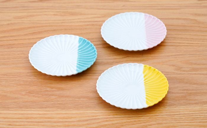 【波佐見焼】花しのぎ 取皿 ハーフカラー 3色セット【団陶器】 [PB198]