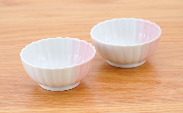 【波佐見焼】花しのぎ 丸小付 ハーフカラー ピンク 2個セット【団陶器】 [PB199]