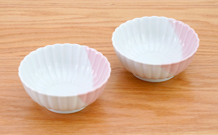 【波佐見焼】花しのぎ 小鉢 ハーフカラー ピンク 2点セット【団陶器】 [PB203]