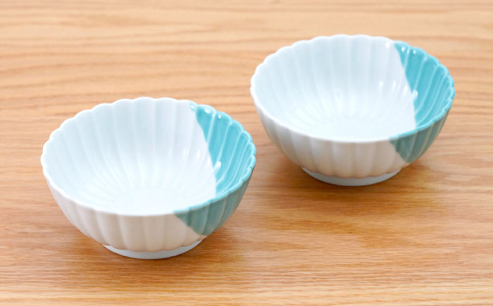 【波佐見焼】花しのぎ 小鉢 ハーフカラー ミント2点セット【団陶器】 [PB204]