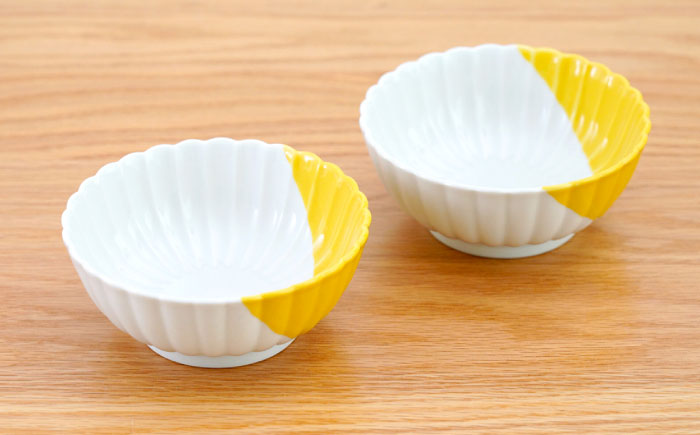 【波佐見焼】花しのぎ 小鉢 ハーフカラー イエロー2点セット【団陶器】 [PB205]