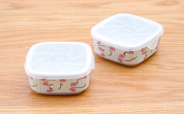 【波佐見焼】角パック 唐草 ピンク 2個セット【団陶器】 [PB214]