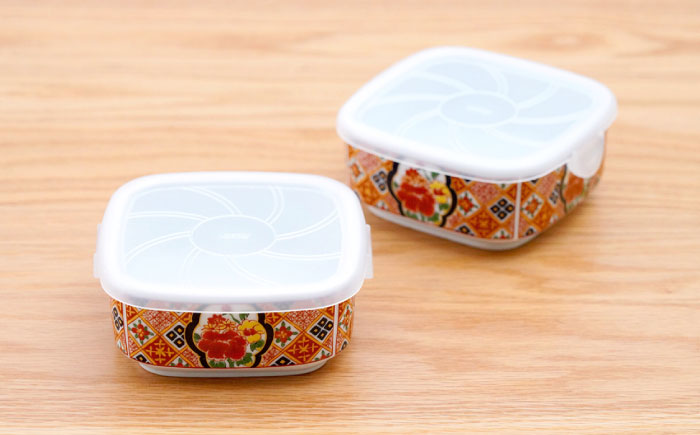 【波佐見焼】角パック 格子牡丹 2個セット【団陶器】 [PB225]