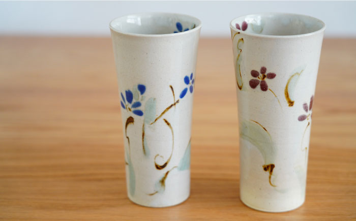 【波佐見焼】京小花 ビアカップ ペア【団陶器】 [PB62]