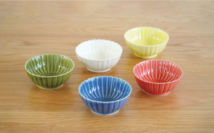 【波佐見焼】花しのぎ 丸小付 小鉢 5色セット（白・薄青・薄緑・薄黄・薄赤）【団陶器】 [PB90]