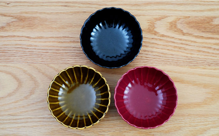 【波佐見焼】花しのぎ 丸小付 小鉢 （鶯茶・墨・紅） 3点セット【団陶器】 [PB98]