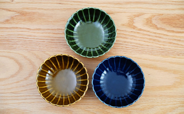 【波佐見焼】花しのぎ 丸小付 小鉢 （鶯茶・織部・藍） 3点セット【団陶器】 [PB99]