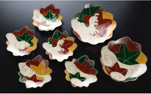 【波佐見焼】乾山写「錦手 竜田川」 大皿 ２枚/向付揃５枚セット（木箱入） 小皿 取り皿 食器 【利左エ門窯】 [QB02]