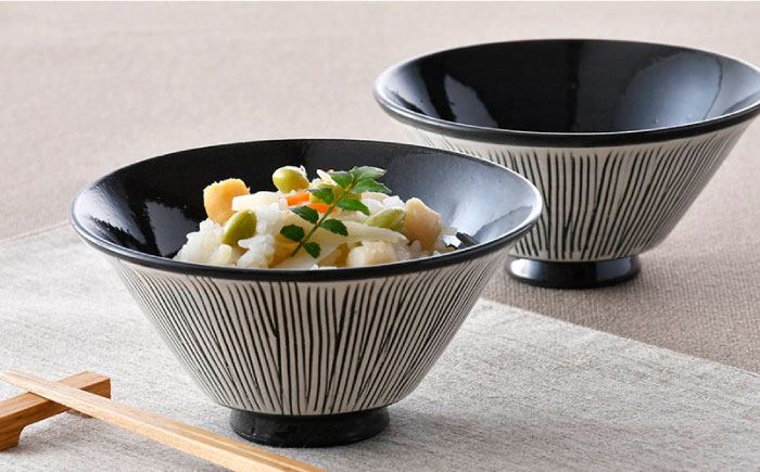 【波佐見焼】Sen・彫 茶碗 ペアセット【利左エ門窯】 [QB48]