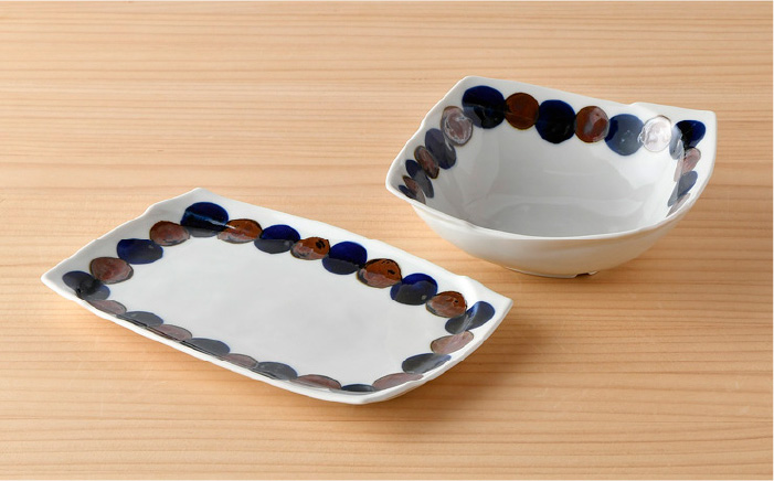 【波佐見焼】SABIドット Blue 角鉢・長 角皿セット ボウル プレート  食器  【トーエー】 [QC52]